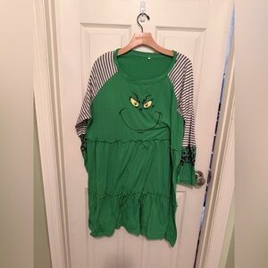 SHEIN Green Grinch Dress with Striped Sleeves